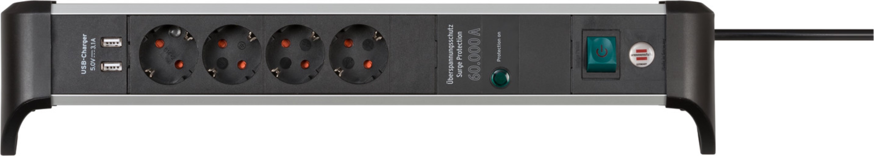 BRENNENSTUHL 1391020410 ALU-Office-Line 4fach, USB 3.1A *DE* Steckdosenleiste