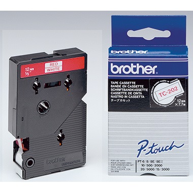 P-touch Schriftbandkassette TC202 12mmx7,7m laminiert rt auf ws