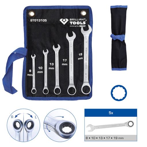 Brilliant Tools BT013105 Ratschenringschlüssel-Satz, 5-tlg, 8 - 19 mm