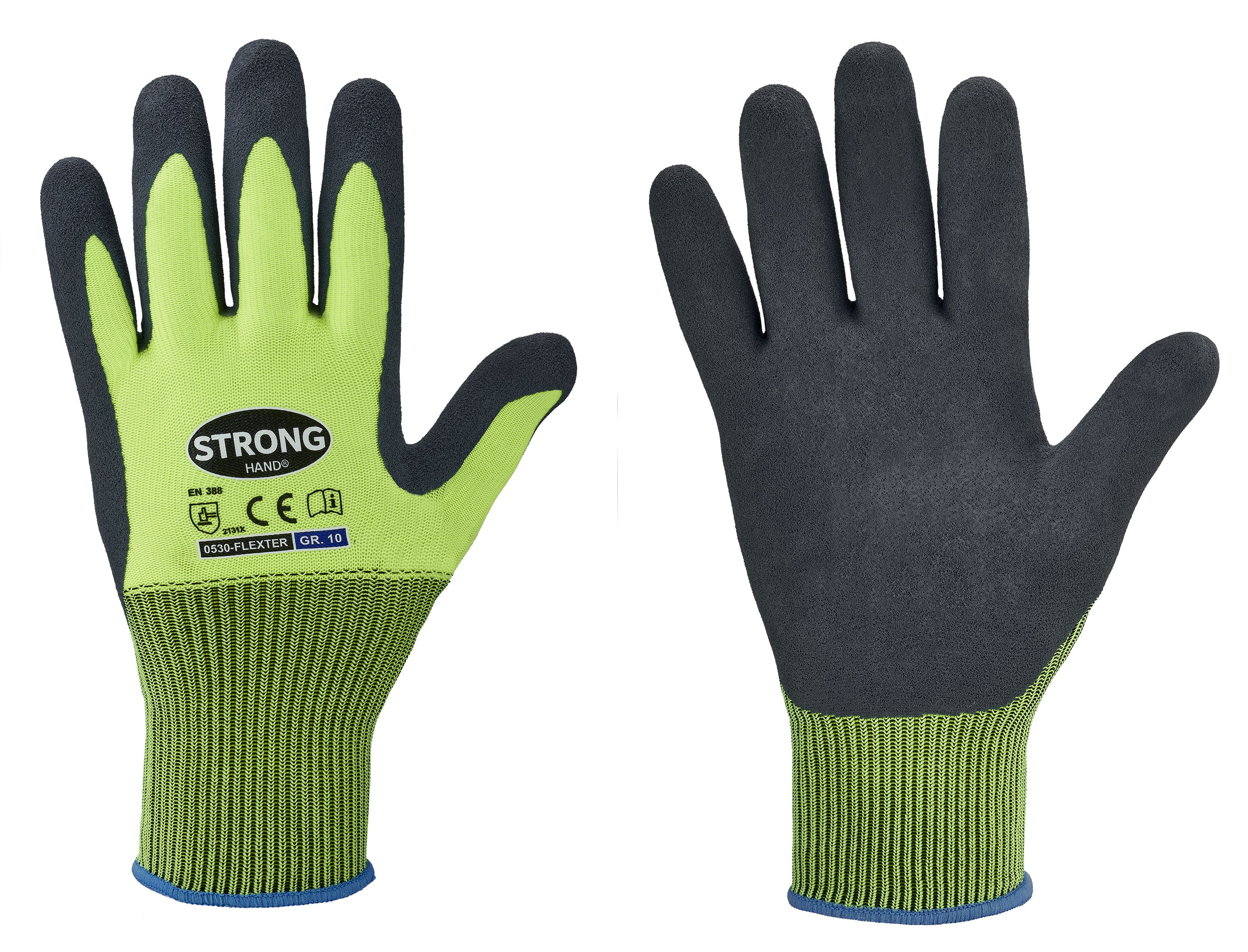 Gr .10 *FLEXTER* STRONGHAND® HANDSCHUHE gelb *FLEXTER* STRONGHAND® GLOVES