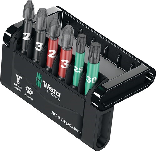 WERA 5057695001 Bitsortiment Bit-Check 6 Impaktor 1 6-teilig PH/PZD/T