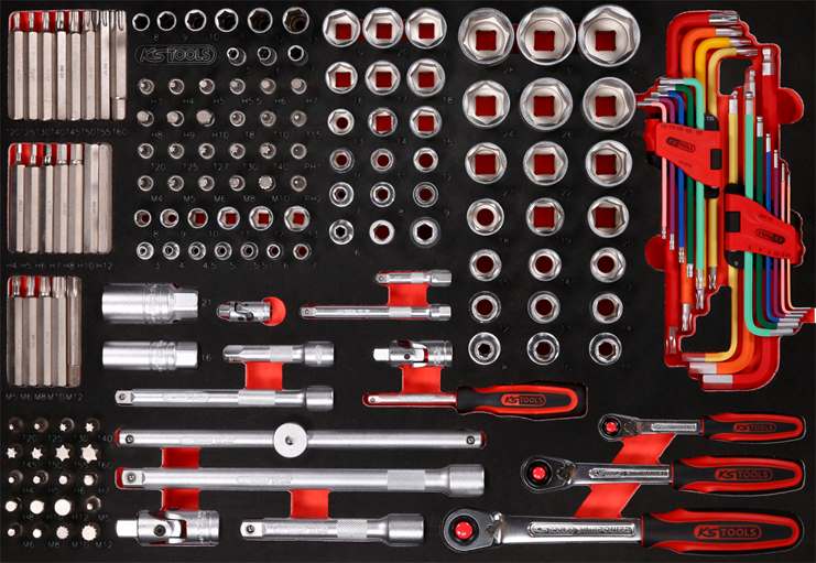 KS-Tools 811.0159 1/4'' + 3/8'' + 1/2'' Steckschlüssel-Satz in Schaumstoffeinlag
