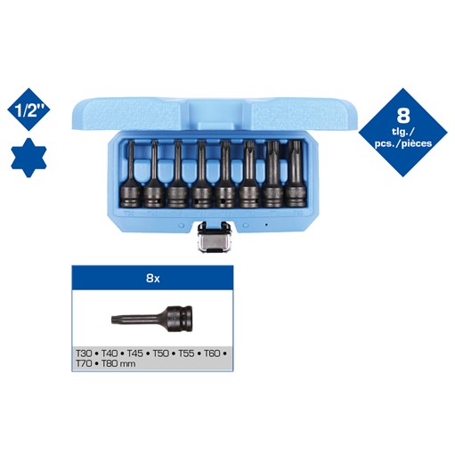 Brilliant Tools  BT022600 1/2'' Kraft Bit-Stecknuss Satz, Torx, 8-tlg, T30 - T80