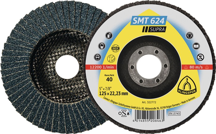 KLINGSPOR 322775 Fächerscheibe SMT 624 Supra D. 125 mm Körnung 80 12Grad gewölbt