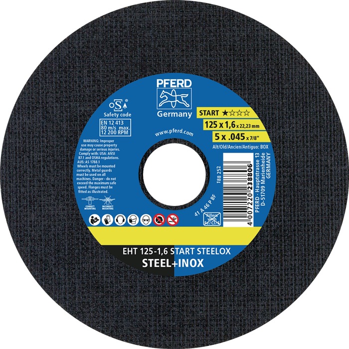 PFERD TOOLS 69121069 Trennscheibe START STEELOX D125x1,6mm gerade INOX Bohrung 2
