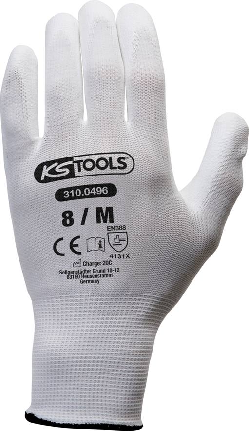 KS-Tools 310.0496 Mikro-Feinstrickhandschuhe-weiß, 8, 12 Paar