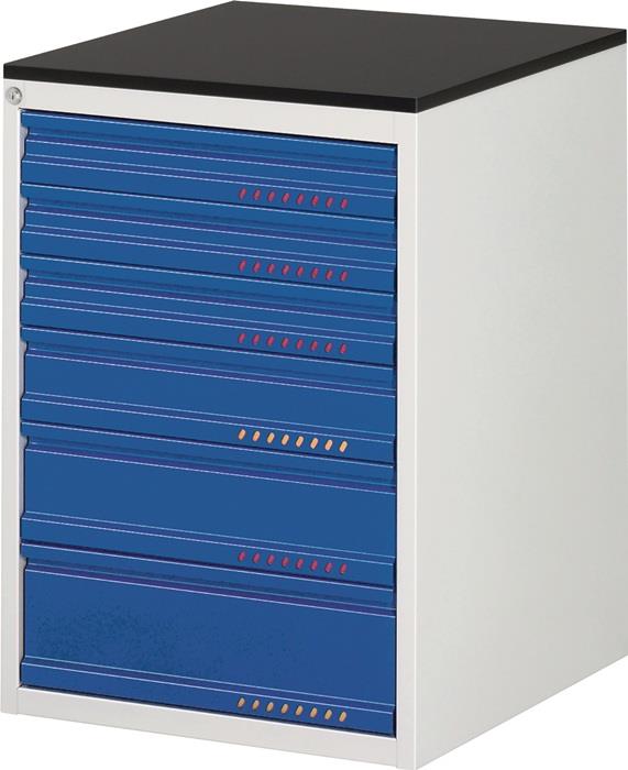 TECWERK 2000425565 Schubladenschrank BK 650 H820xB580xT650mm lichtgrau/blau 6Sch