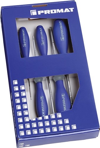 PROMAT  Schraubendrehersatz  5-teilig Schlitz 3-Komponentengriff Rundklinge