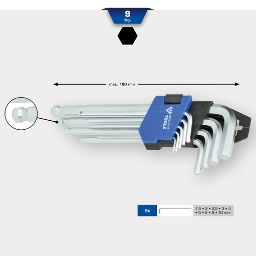 Brilliant Tools  BT045009 Winkelstiftschlüssel-Satz, 9-tlg., Innen6kant Profil,