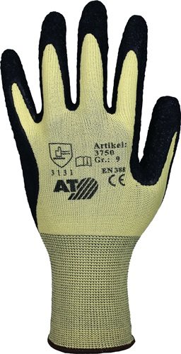 ASATEX 3750/9 Handschuhe  Gr.9 gelb/schwarz Nylon mit Naturlatex EN 388 Kateg