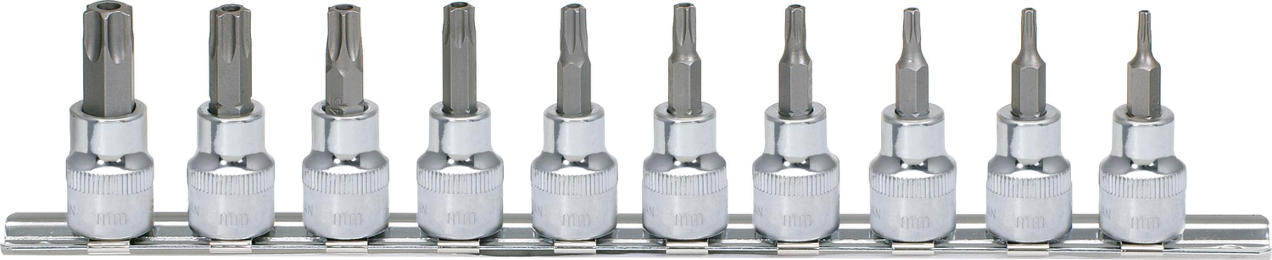 KS Tools 918.3970 3/8'' CHROMEplus Bit-Stecknuss-Satz Torx, Bohrung, 10-tlg.TB10