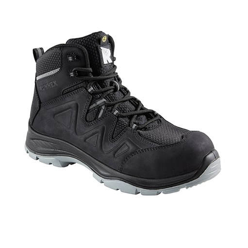 RUNNEX® 5303 RUNNEX® S3S-ESD Sicherheitsschnürstiefel SmartStar Gr. 47 schwarz/grau Der RUNNEX® SmartStar S3S-Sicherheitsschnürstiefel mit activeBumper- Technologie von Evonik hat eine zeitlose Optik, ist robust und gleichzeitig super bequem. Der