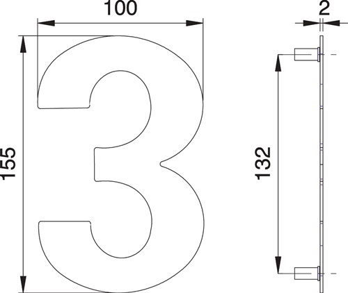 EDI 2503/0000/00 Hausnummer Ziffer 3 Edelstahl matt 155 mm Breite 100 mm
