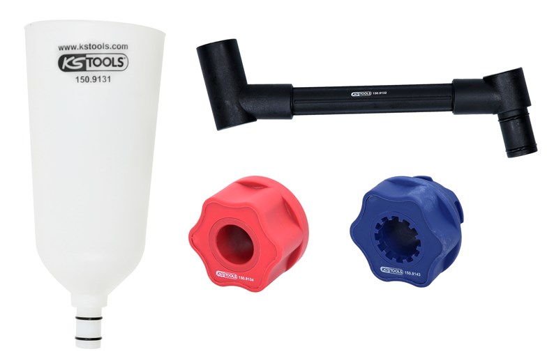 KS Tools 150.9155 Öl-Einfülltrichter-Satz mit drehbarem Winkelarm für VAG, 4-tlg