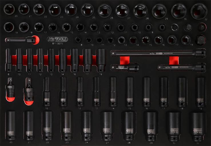 KS-Tools 811.0073 3/8'' + 1/2'' Kraft-Steckschlüssel-Satz in Schaumstoffeinlage,