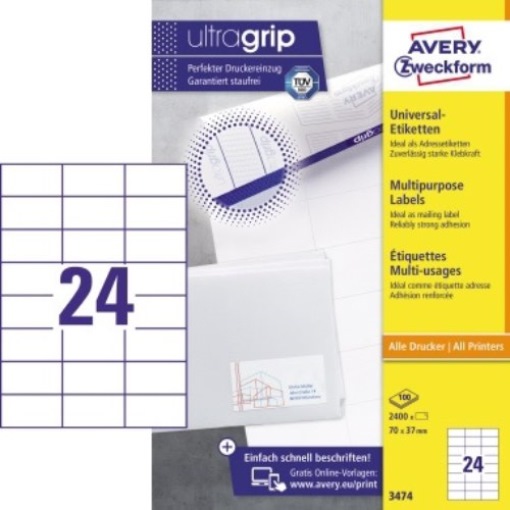 Avery Zweckform Universaletikett 3474 70x37mm weiß 2.400 St./Pack.
