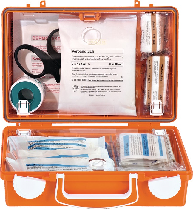 SÖHNGEN 3001125 Erste Hilfe Koffer klein QUICK-CD B260xH170xT110ca.mm orange