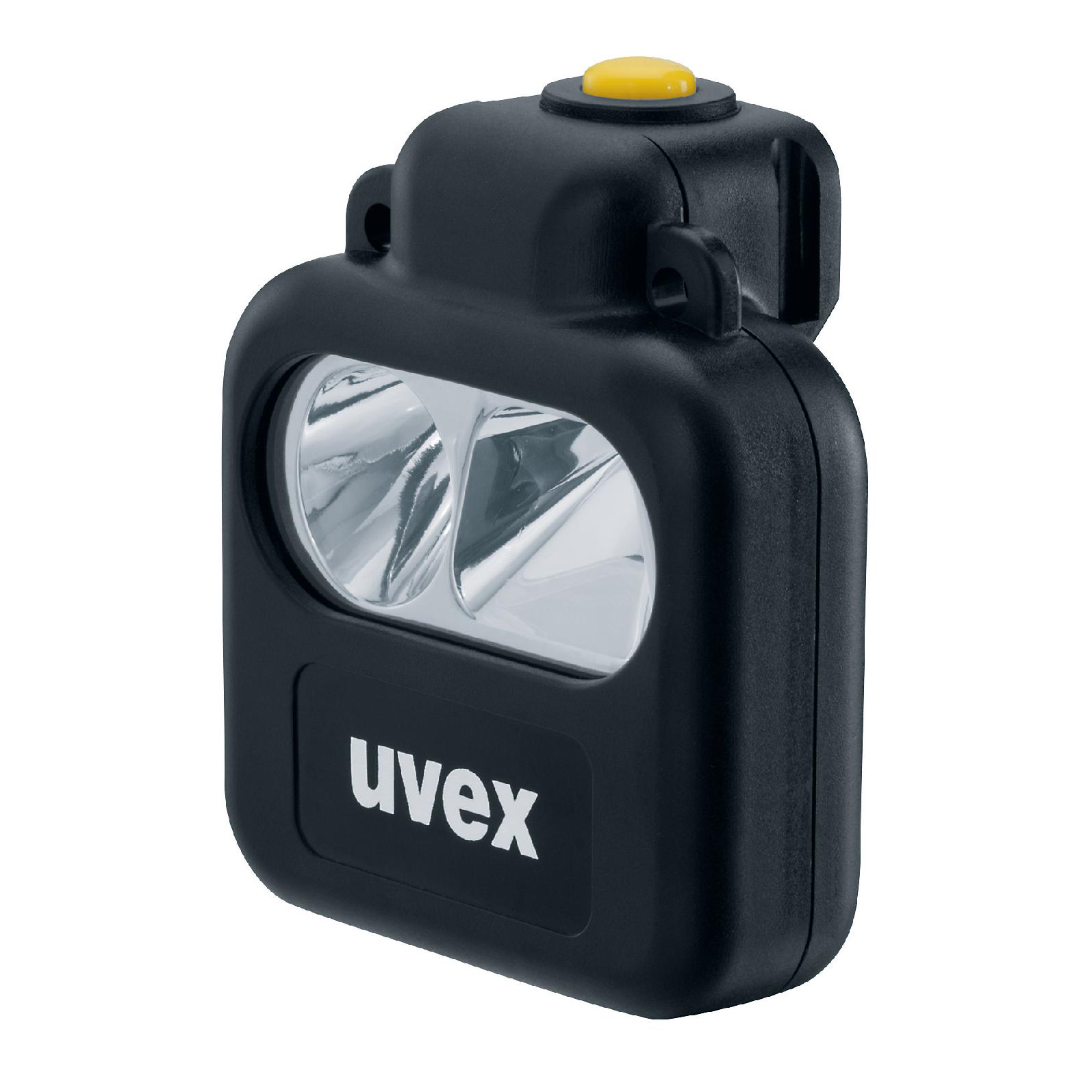  LED-Helmlampe mit 2 getrennten Reflektoren für Distanz-und Flächenlicht  Kompakt Bauform, für das uvex pheos Visiersystem  Explosionsgeschütze Version  ATEX Zulassung  Vier unterschiedliche Betriebsmodi  Schutzart IP 67 (Staub- und Wasserdicht)  E