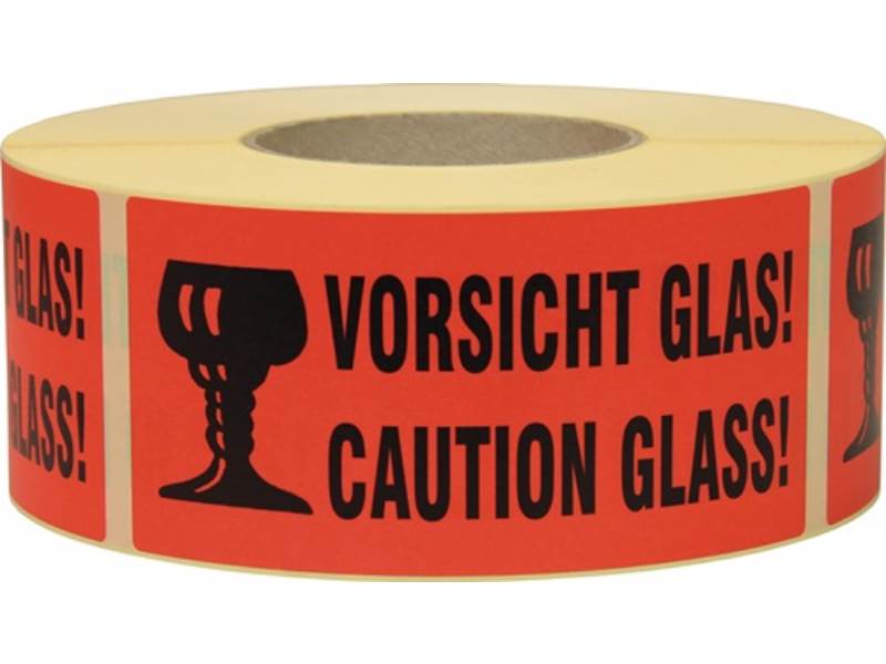 TRANSPAK 8370020 Hinweisetikett  Vorsicht Glas Länge 145 mm, Breite 70 mm rot