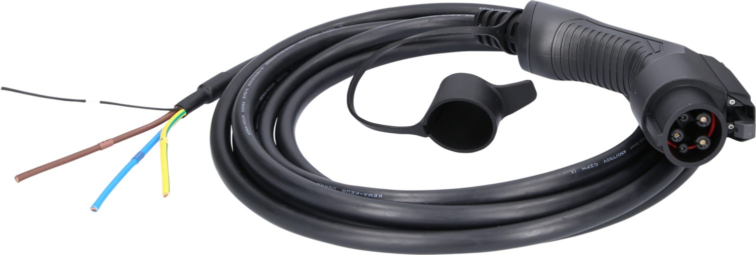 efuturo Ladekabel gerade, Ende offen auf Typ 1 Stecker zum Anschluss an eine Wallbox, 1 Phase, bis zu 7,4 kW, 32 A, 230 V, Mode 3, 5 Meter Verbindungskabel von der Ladestation zum Fahrzeugfür Elektro- und Hybri