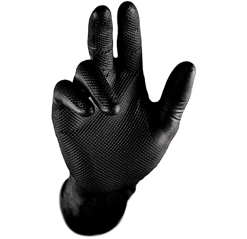 Norm  EN 388, EN 374, Kat. 3Material  Nitril, schwarzStärke  0,15 mmLänge  24 cmGrößen  7 (S), 8 (M), 9 (L), 10 (XL), 11 (XXL) Premium-Qualität AQL: 1,5 lebensmittelgeeignet hervorragender Griff + Halt (trocken + nass)durch Waffelmuster hohe Widersta