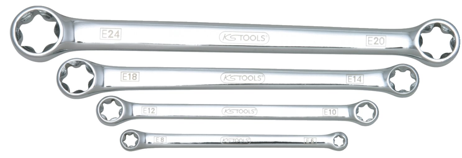 KS Tools 518.0860 CHROMEplus Torx-E-Doppel-Ringschlüssel-Satz, 4-tlg.