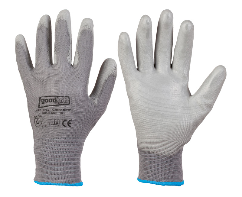 Goodjob GREYGRIP, Mech. SchutzhandschuhMaterial: Polyester mit PolyurethanbeschichtungNorm: DIN EN 388 PSA-Kategorie: 2Farbe: GrauStandard-QualitätFeinstrick, nahtlos100% PolyesterPolyurethan-Innenhandbeschic