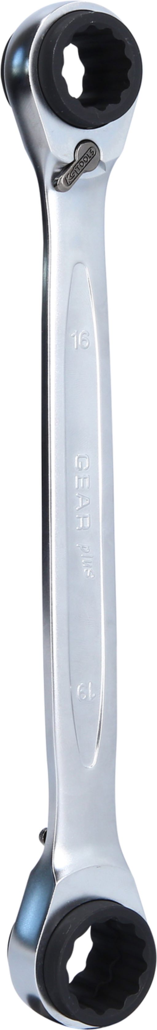 KS Tools 503.4546 4 in 1 GEARplus umschaltbar Doppel-Ratschenringschlüssel, 16x1