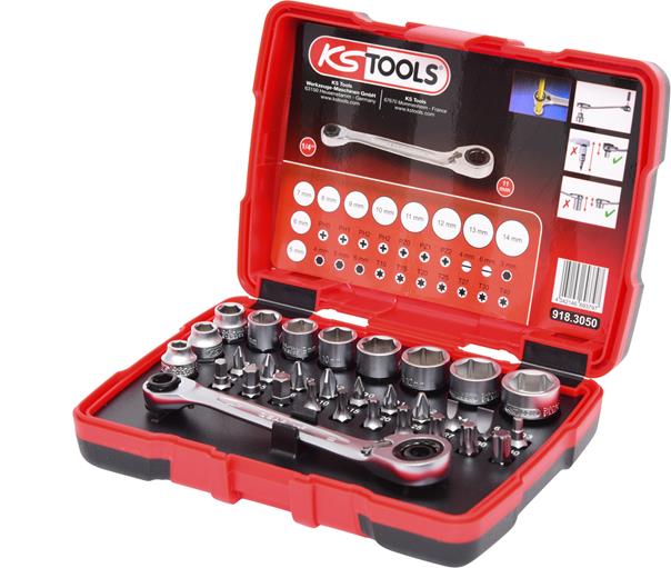 KS Tools 918.3050 1/4'' + 11 mm Durchgangs-Steckschlüssel- und Bit-Satz, 31-tlg.