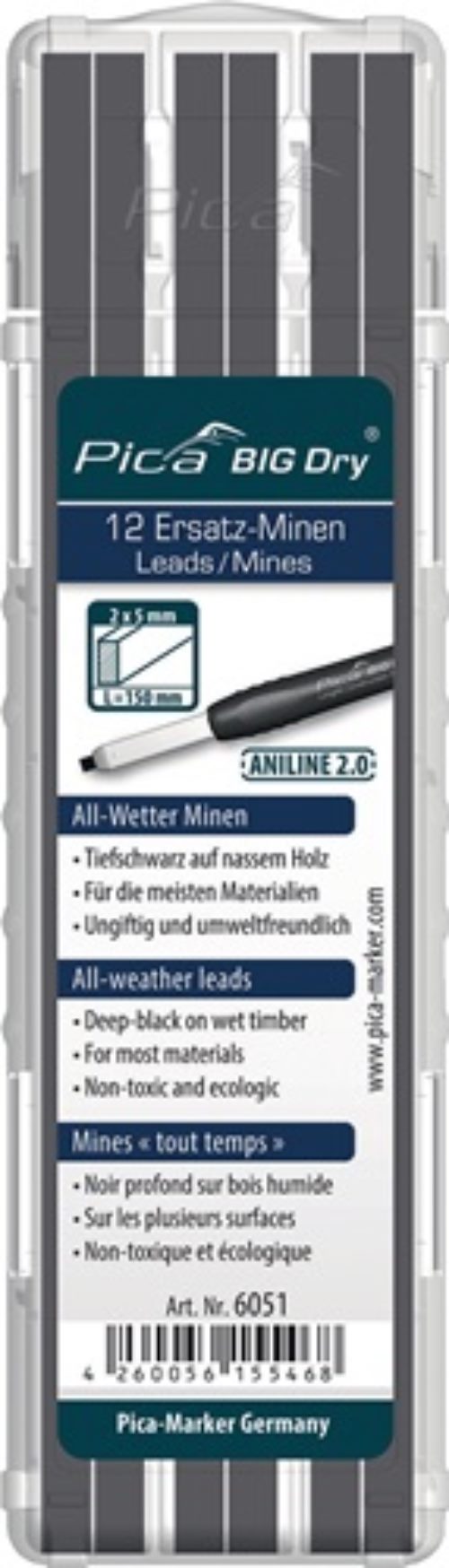 PICA 6051 Minen-Set Pica BIG-Dry 12x graphit/schwarz nasses Holz