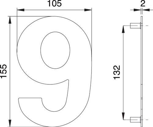 EDI 2506/0000/00 Hausnummer Ziffer 6 / 9 Edelstahl matt 155 mm Breite 105 mm