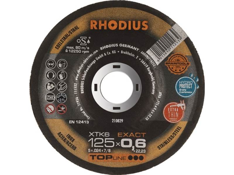 RHODIUS 210829 Trennscheibe XTK6 EXACT D125x0,6mm gekröpft INOX Bohrung 22,23 mm