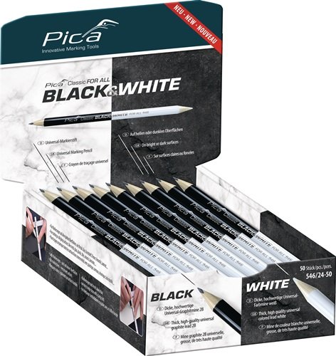 PICA 546/24-50 Markierstift Classic FOR ALL Black&White Länge 24 cm 2B beidseiti