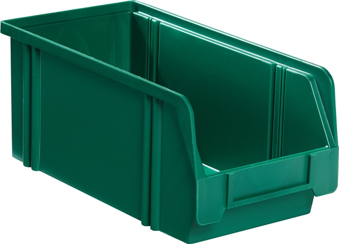Sichtlagerkasten L350/300xB200xH200mm PS grün LA-KA-PE aus hochschlagfestem Polystyrol · stapelbar · hochstabil · in den Farben rot, grün und blau · verschiedene Größen für den individuellen Bedarf · alle Kästen können mit einschiebbaren Etiketten versehe