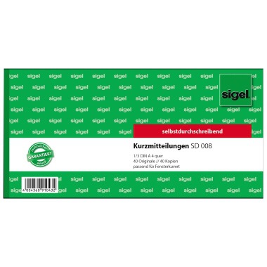 Sigel Kurzmitteilung SD008 1/3 DIN A4 quer 2x40Blatt