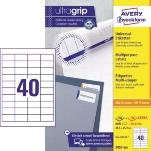 Avery Zweckform Etikett 3657-200 48,5x25,4mm weiß 8.000 St./Pack.