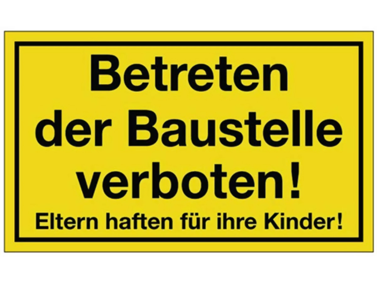Hinweiszeichen Betreten der Baustelle verboten L400xB250 mm gelb schwarz Kunst