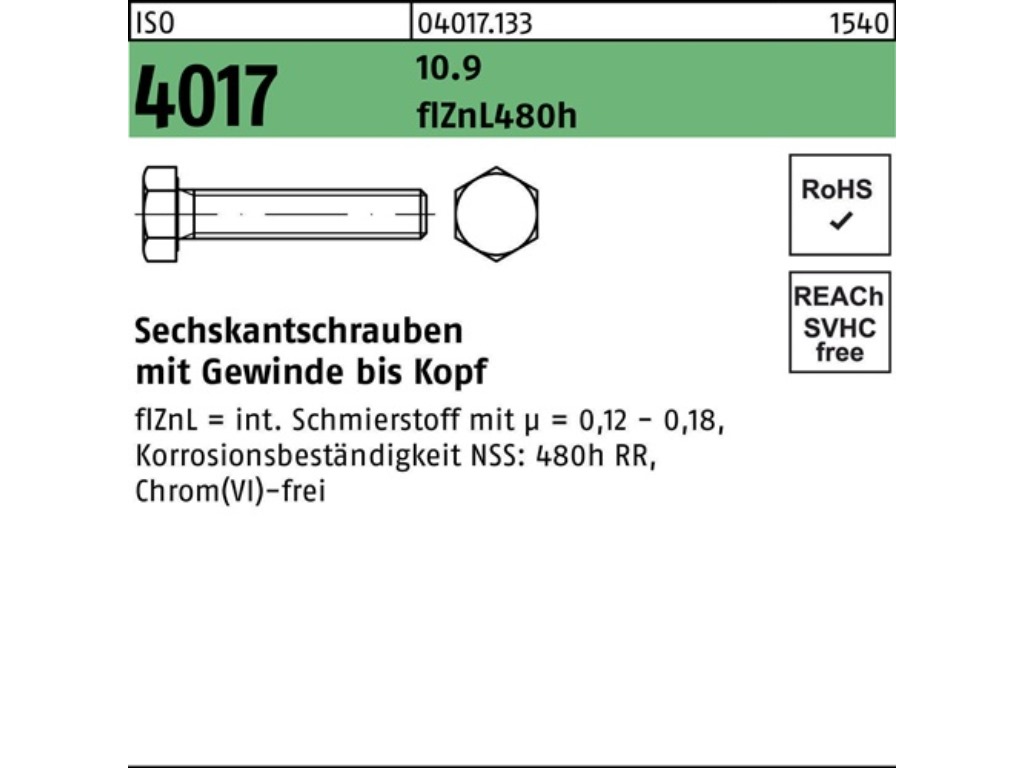 Sechskantschraube M 24 x 60 ISO 4017 VG 10.9 zinklamellenbesch.