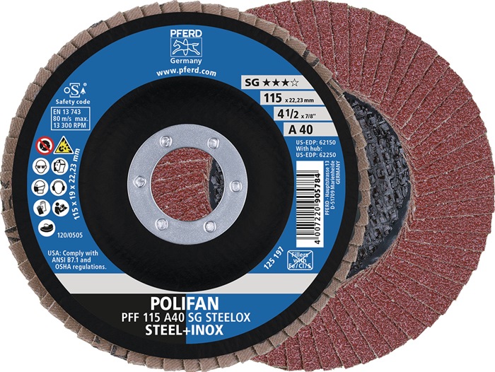 PFERD TOOLS 67604125 Fächerscheibe POLIFAN A SG STEELOX Ø 125 mm Körnung 40 flac