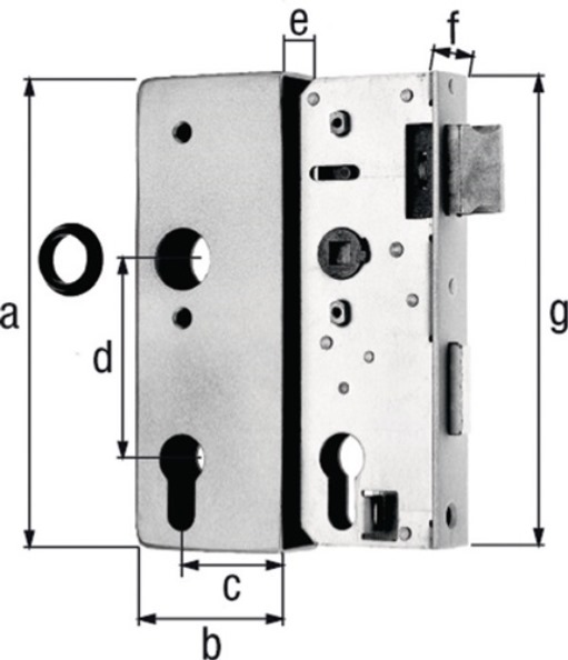 GAH 413354 Schlosskasten  DIN links / rechts Maß A170xB60xC40 mm Maß E 30 mm Dor