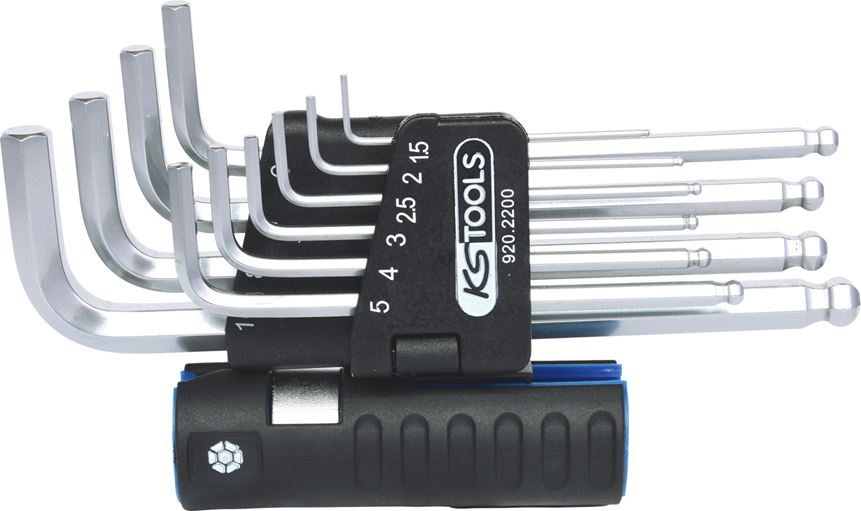 KS Tools 920.2200 3 in 1 Innen6kant-Winkelstiftschlüssel-Satz,10-tlg. lang, Kuge