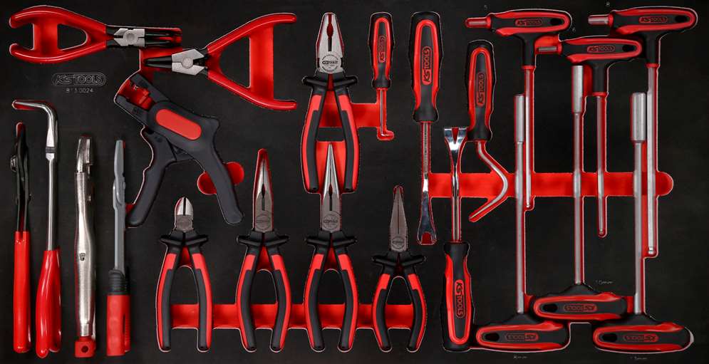 KS-Tools 813.0024 T-Griff-Winkelstiftschlüssel- / und Zangen-Satz in Schaumstoff