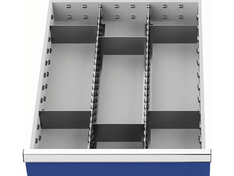 Schubladenunterteilungsmaterial  Fronthöhe 150 mm 2 Längs-/6 Querteiler Schubl