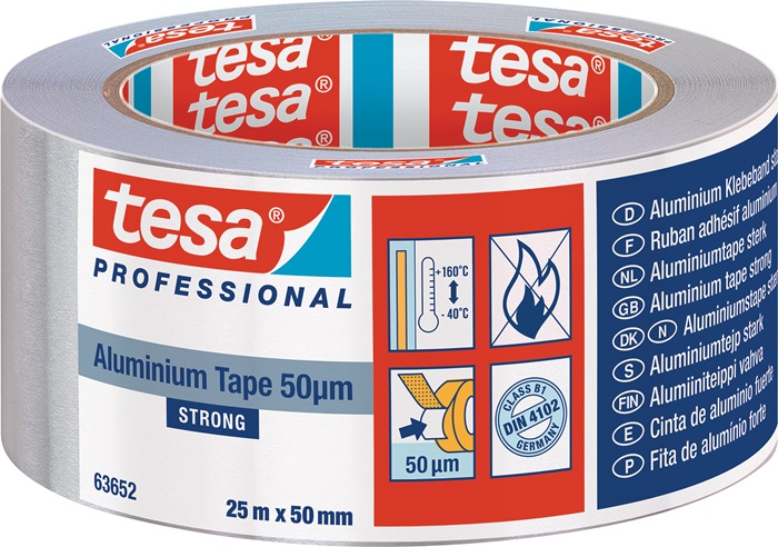 TESA 63652-00001-00 Aluminiumklebeband Strong 63652 mit Liner Länge 25 m Breite