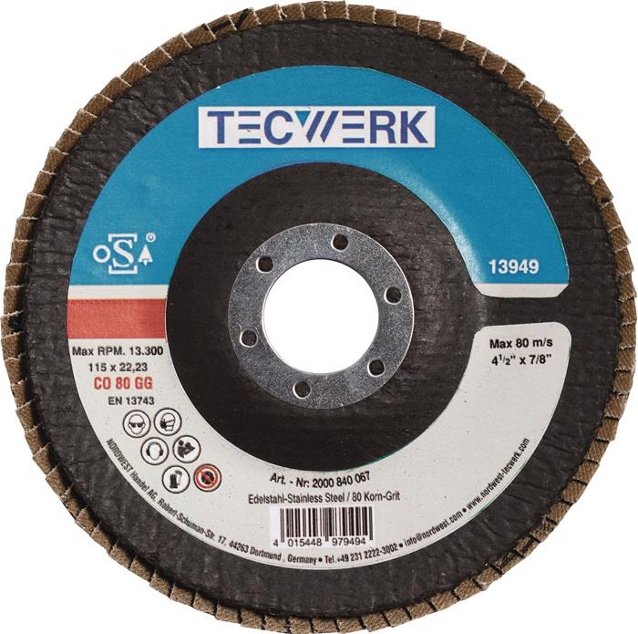 TECWERK  Fächerscheibe  Ø 115 mm Körnung 80 konisch INOX Keramikkorn CO