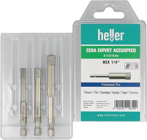 Heller 29619 9 Feinsteinzeugbohrersatz Cera Expert 3 teilig 6/8/10 mm Accuspeed