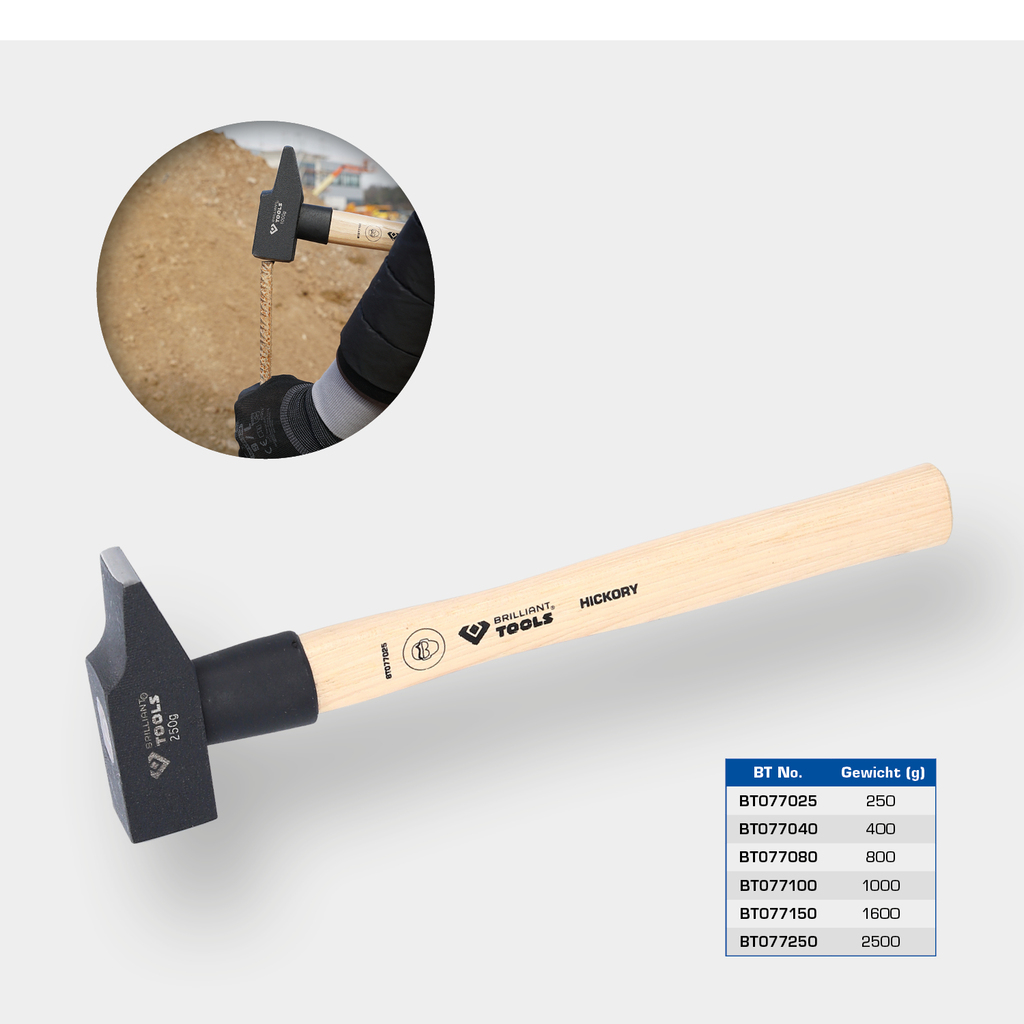Brilliant Tools  BT077080 Schlosserhammer mit Hickory-Stiel, 800 g, französische