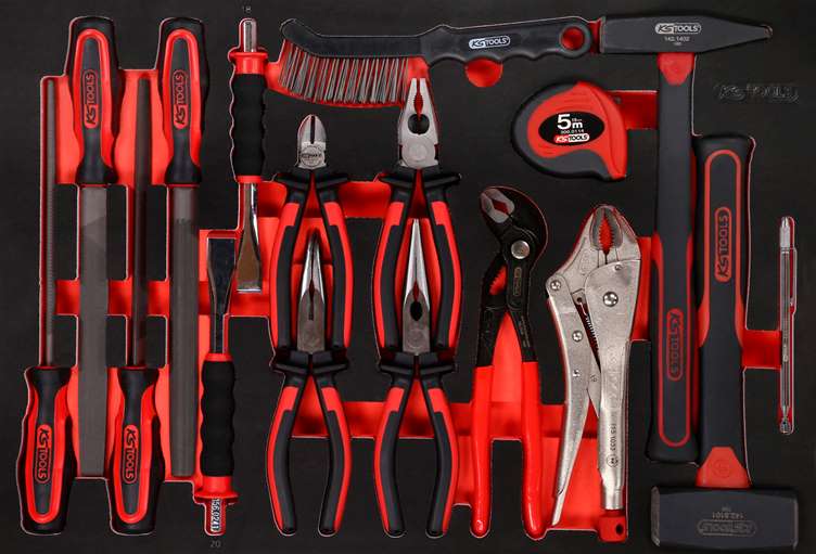 KS-Tools 811.0017 Zangen- / Hammer- / und Meißel-Satz in Schaumstoffeinlage, 17-