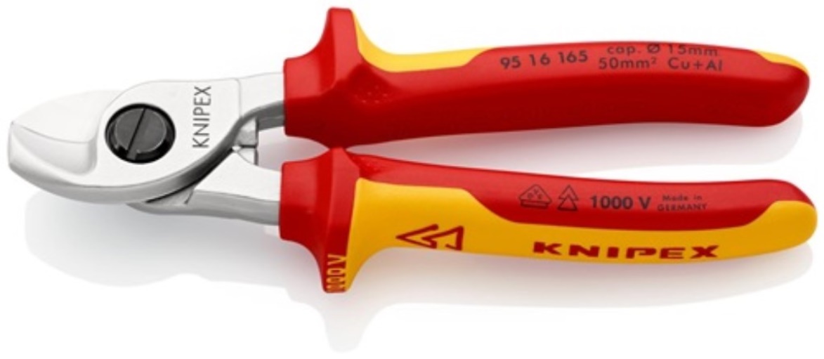 KNIPEX 95 16 165 Kabelschere  Länge 165 mm Kopf verchromt VDE Mehrkomponenten-Hü
