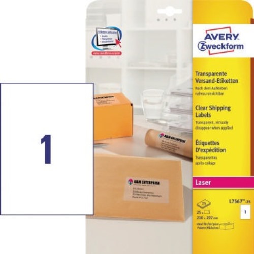 Avery Zweckform Adressetikett L7567-25 transparent 25 St./Pack.